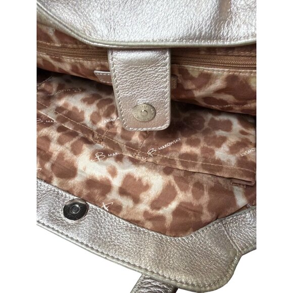 B. Makowsky Silver Leather Designer Shoulder Bag With Adjustable Straps - Picture 8 of 8